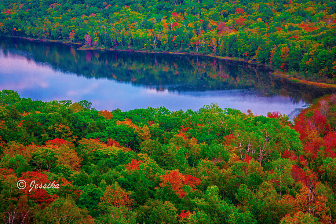 Lake of the Clouds is a lake located in Ontonagon County in the Upper Peninsula of the U.S. state of Michigan within the Porcupine Mountains Wilderness State Park. The lake is situated in a valley between two ridges in the Porcupine Mountains.