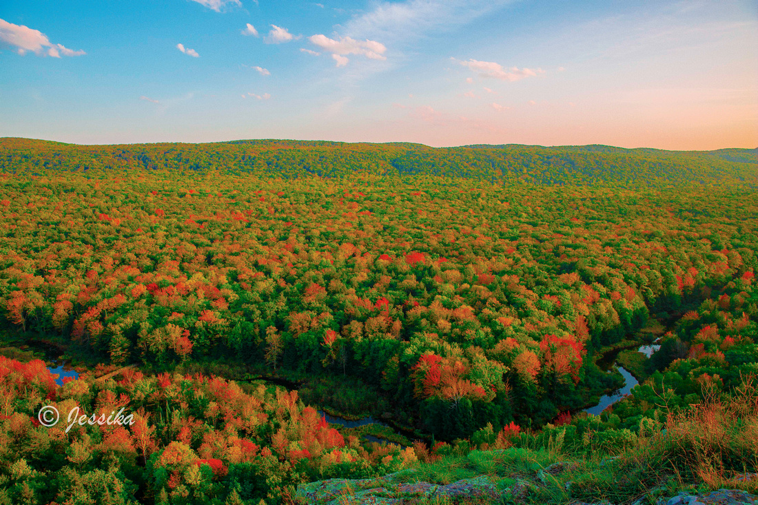 Lake of the Clouds is a lake located in Ontonagon County in the Upper Peninsula of the U.S. state of Michigan within the Porcupine Mountains Wilderness State Park. The lake is situated in a valley between two ridges in the Porcupine Mountains.